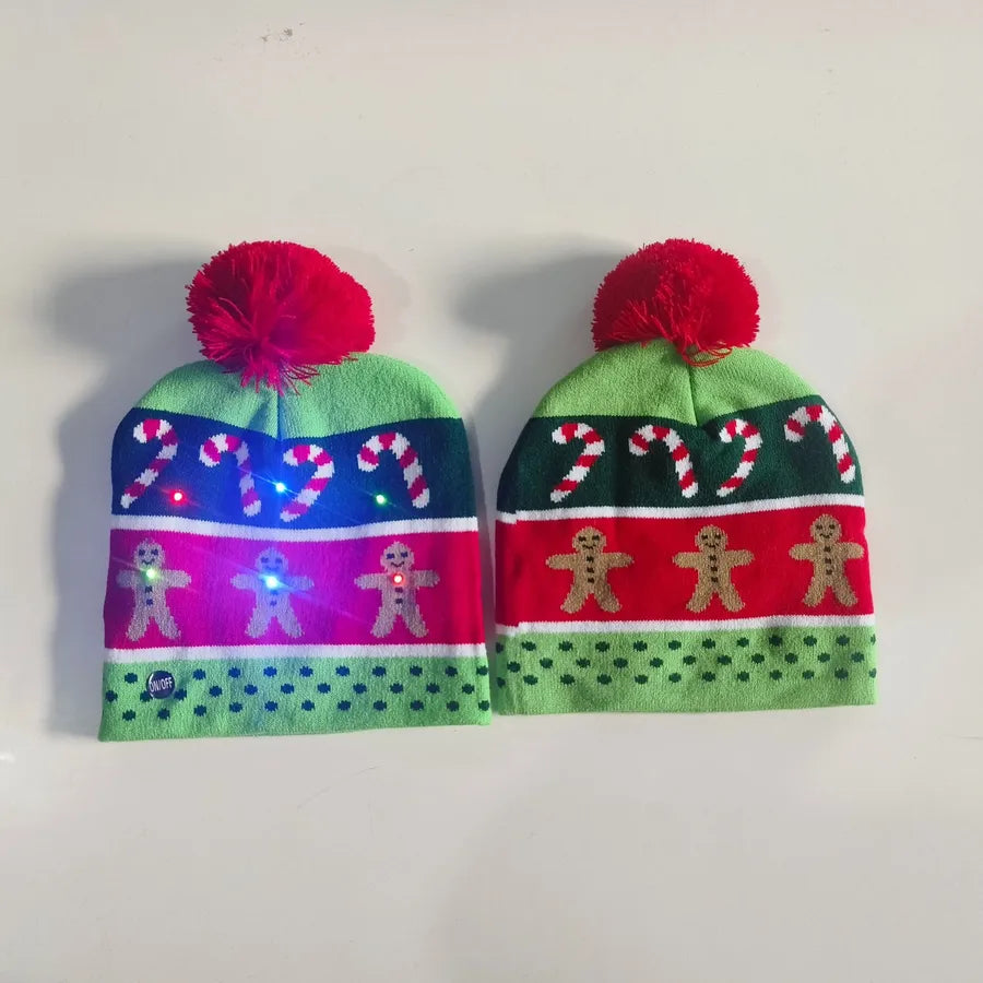 In Stock  Christmas Hat with Light Led Seven-Color Lights Adult Jacquard Hat Woolen Cap Men's and Women's Knitted Hat