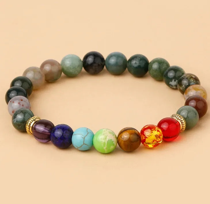 Factory direct supply colorful natural stone yoga bracelet lava volcanic stone woven elastic bracelet  hot sale