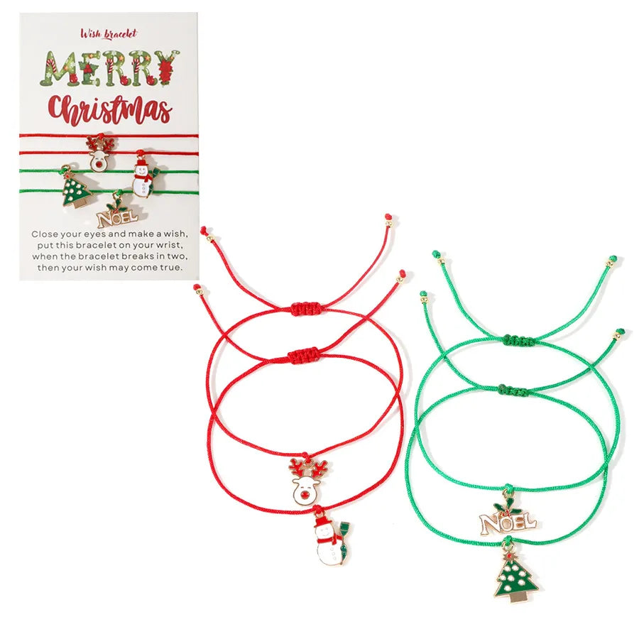 Christmas New Adjustable Bracelet Christmas Tree Reindeer Snowman Pendant Bracelet Set of Four Christmas Cards