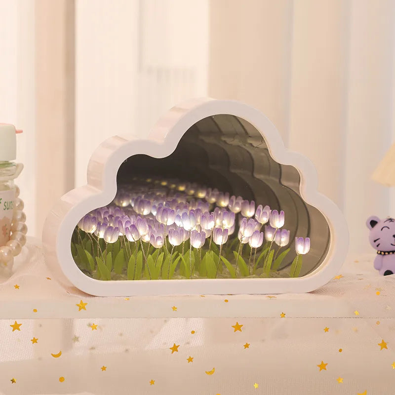Clouds Tulip Nightlight DIY Handmade Mirror Flower Sea Atmosphere Light Desktop Ornaments Birthday Gift