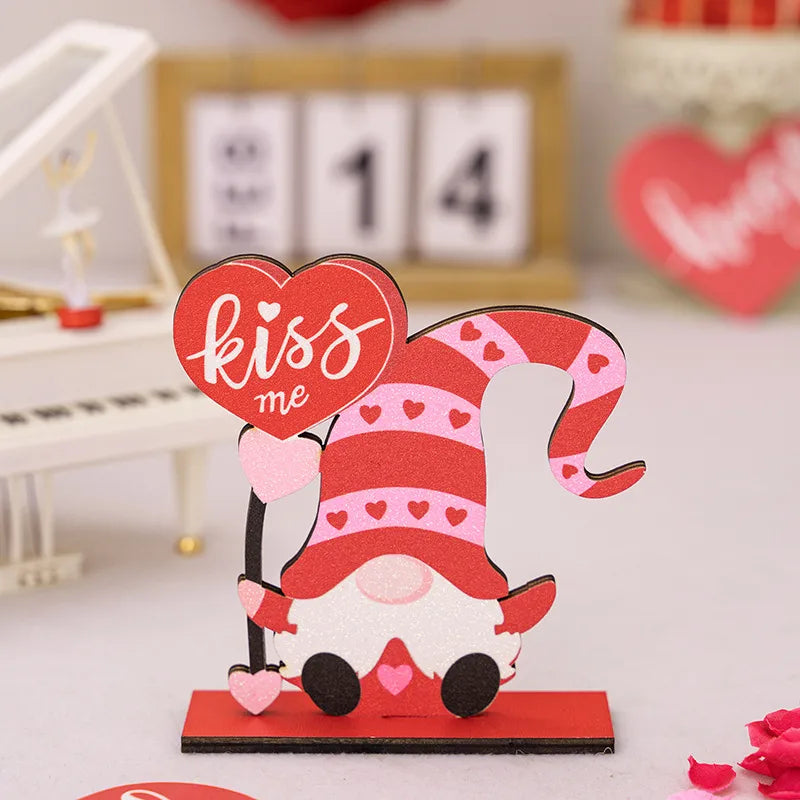 Valentine'S Day Cute Heart Shape Plywood Indoor Date Ornaments Rudolph Doll Decorations Table Decoration