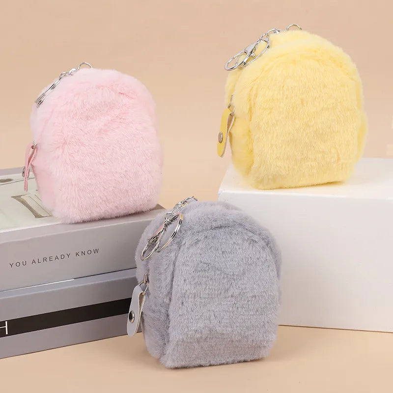 simple style solid color plush women's bag pendant keychain