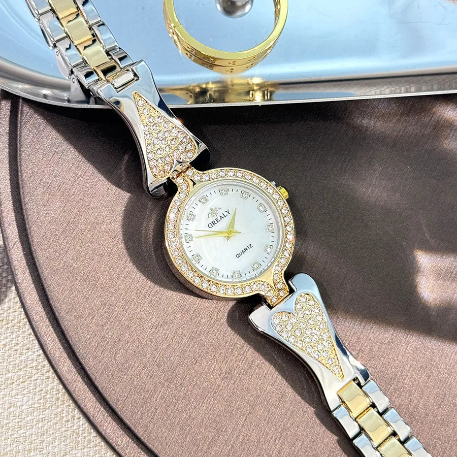 Elegant Simple Style Color Block Heart Shape Single Folding Buckle Quartz Watch Women's Watches