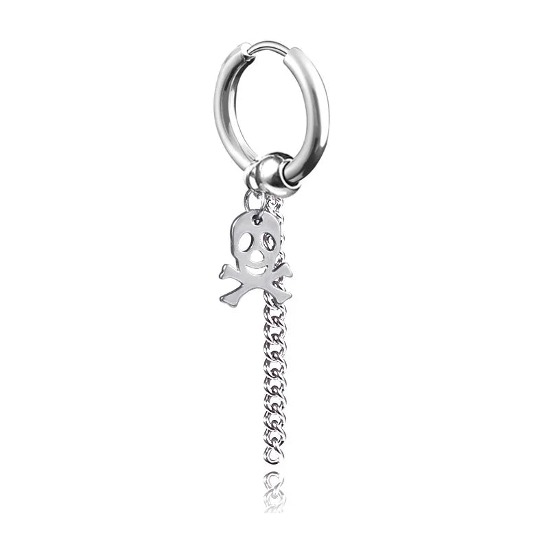 punk titanium steel earrings men's long tassel chain earrings single