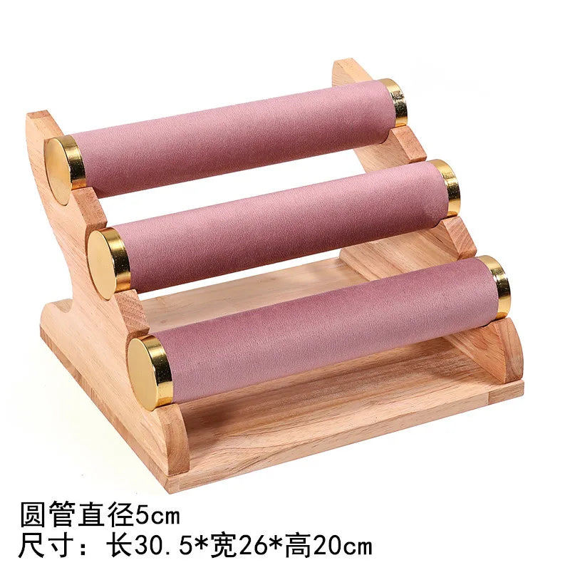 Gold Edged Solid Wood Three Tier Bracelet Stand Chain Display Stand Jewelry Stand Staircase Design High End Feeling Craftsmanship