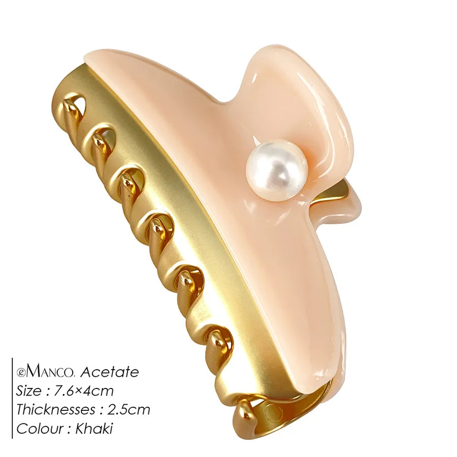 Dopamine Color Block Pearl Spring Clip Acetate Hair Grips Women Shark Clips Versatile Hair Accessories Casual Style
