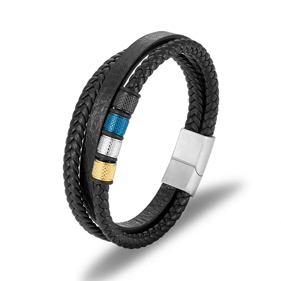 Simple Style Solid Color 316 Stainless Steel  Pu Leather Plating Men's Bangle Men Cord & Leather Bracelets