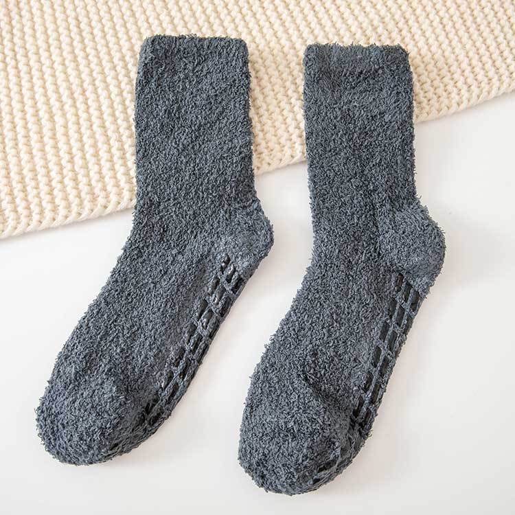 Men's coral velvet socks autumn and winter plus velvet padded half velvet solid color dispensing socks warm tube socks do not drop Velvet