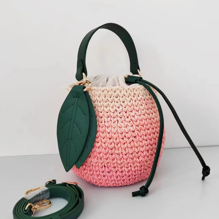 Women's Paper Color Block Fruit Vacation Beach Streetwear Weave Bucket String Straw Bag