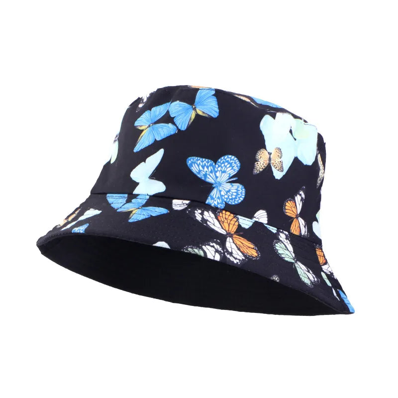 Double-Sided Wear Fisherman Hat Outdoor Travel Sunshade Cap Printed Bucket Hat Flat Top Hat Casual Elegant Women Style Summer Hat