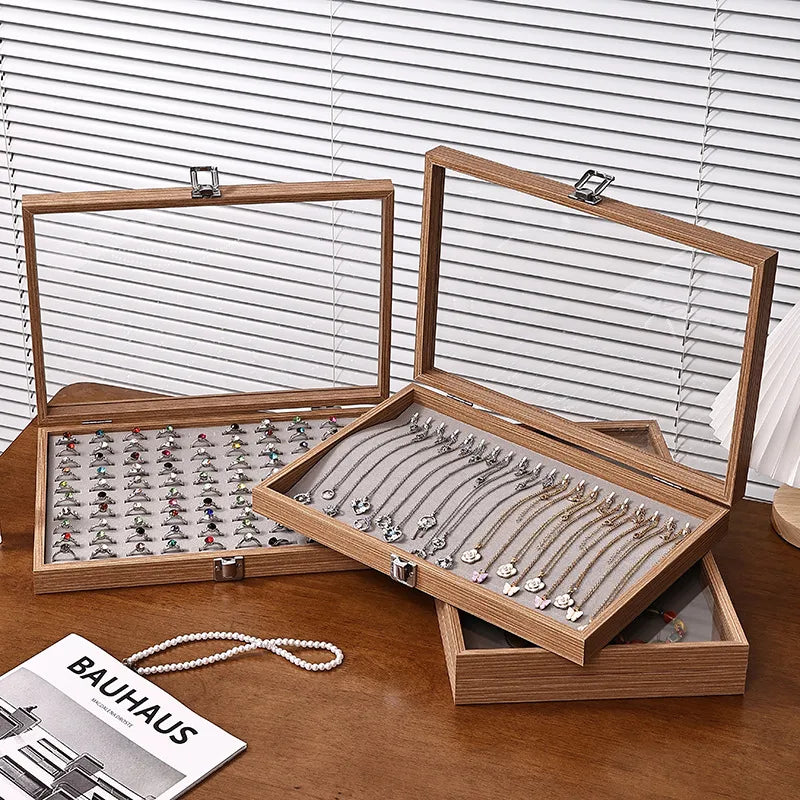 Large Capacity Rosewood Jewelry Storage Box Ring Earring Necklace Bracelet Solid Wood Display Case Anti-Oxidation Accessories