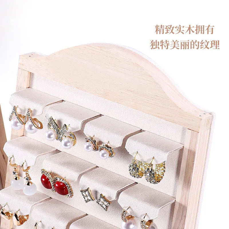 Elegant Velvet Stand Earring Display Ring Holder Luxury Jewelry Accessories Organizer Vertical Style Wooden Material Premium Feel