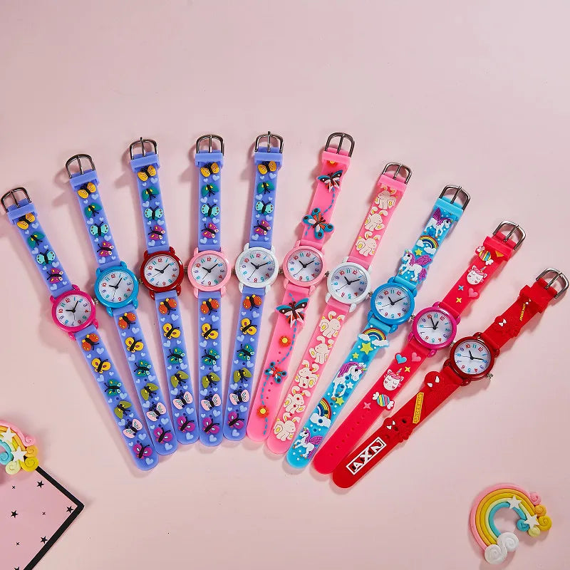 cartoon children's color simple clear digital face girls butterfly kindergarten silicone gift quartz watch
