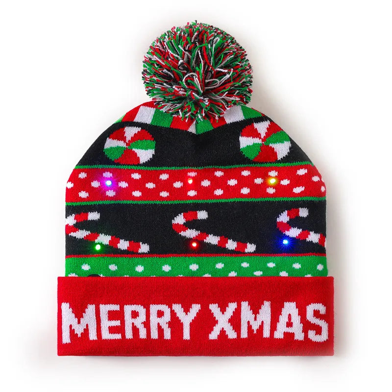 In Stock  Christmas Hat with Light Led Seven-Color Lights Adult Jacquard Hat Woolen Cap Men's and Women's Knitted Hat