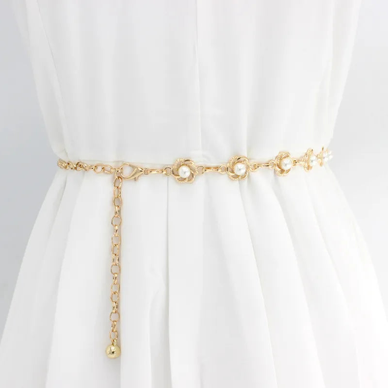 lady imitation pearl alloy beaded plating women's corset belts 1 piece