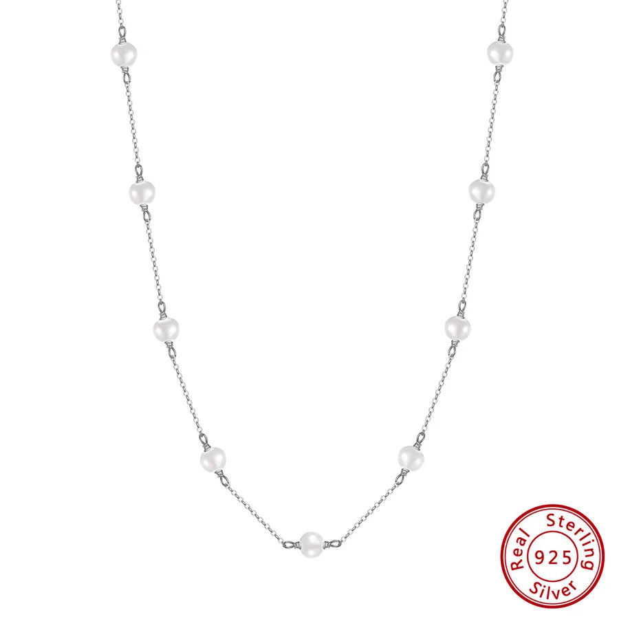 925 Sterling Silver Freshwater Pearl cable chain Plating Geometric Double Layer Necklaces Pendant Necklace Necklace