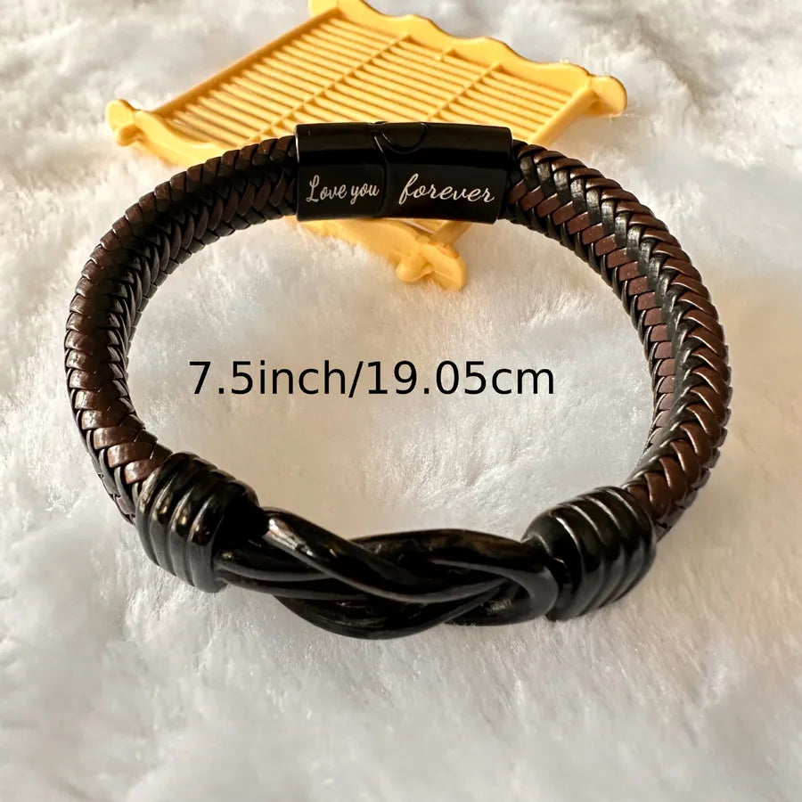 Retro Knot 304 Stainless Steel Pu Leather Wholesale Bangle