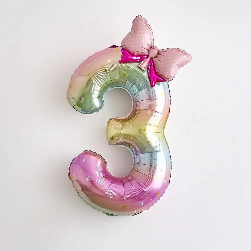 40-Inch Rainbow Star Gradient Colorful Balloons With Bow Knot Set Birthday Party Scene Decorations Digital Number Balloons