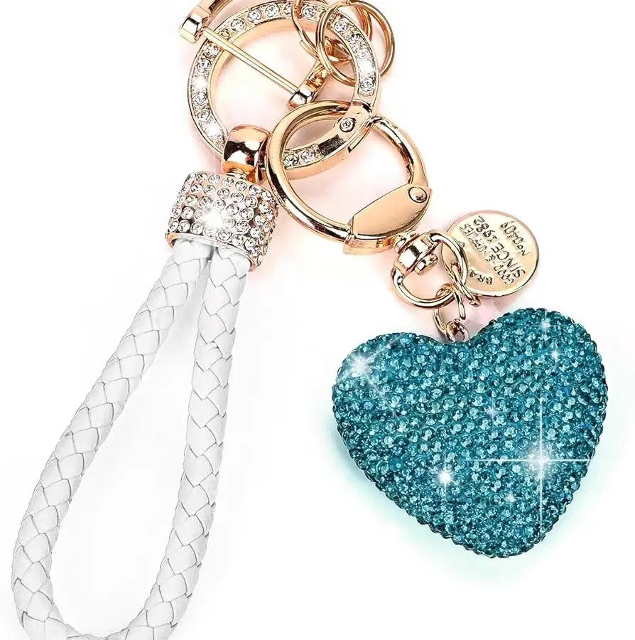Clay Diamond full Diamond Love key chain Diamond leather rope  peach heart car key chain bag pendant female