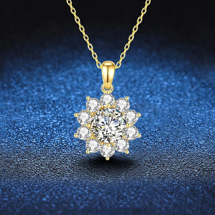 1.0ct Moissanite 925 Sterling Silver Pendant Necklace GRA Certificate Round Brilliant Cut Geometric Floral Bow Knot 18K Gold Plated Pendant Necklace