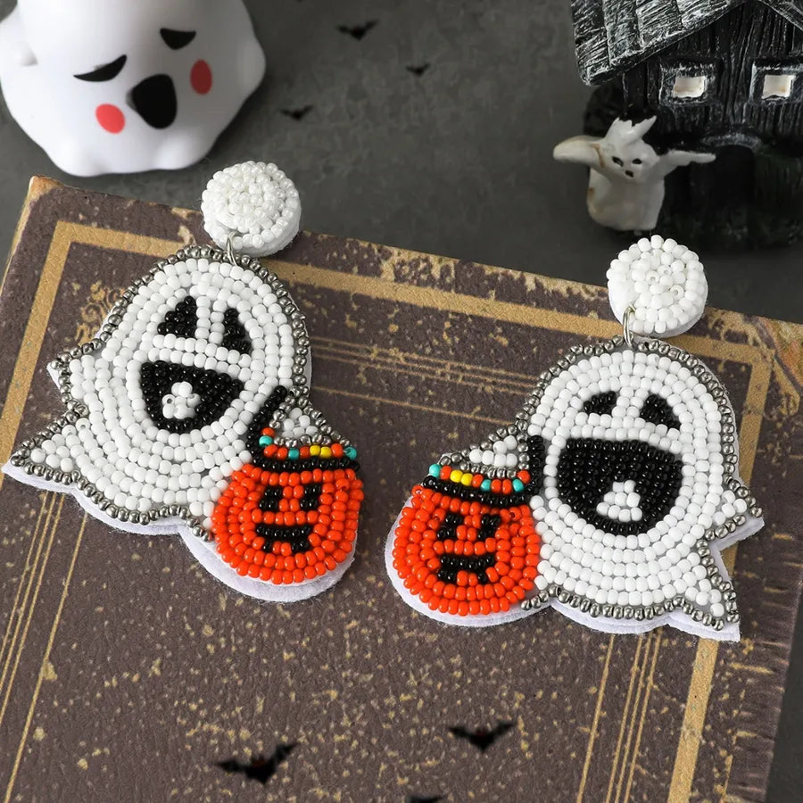 New Halloween Pumpkin Ear Cuff Quirky Individualistic Rice Bead Dangle Earrings Exaggerated Design Sense Fashion Jewelry