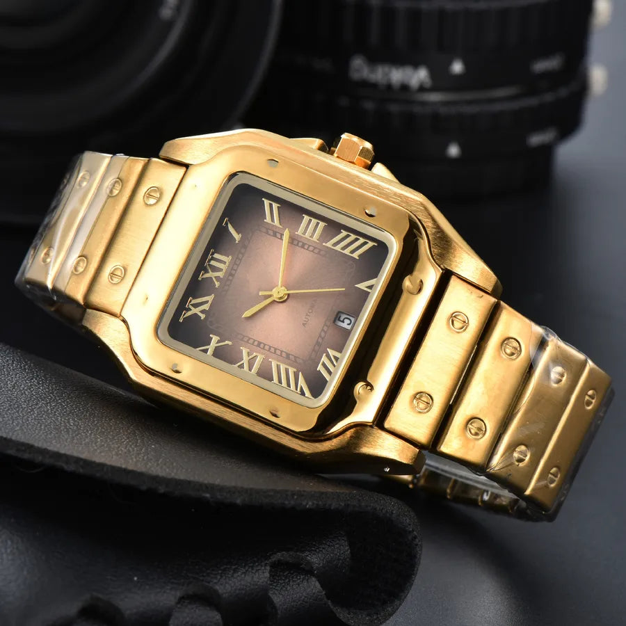 Business Color Block Solid Color Butterfly Double Snap Quartz Men's Watches