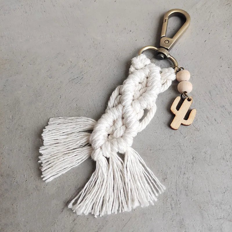 streetwear tassel alloy wood cotton unisex bag pendant keychain
