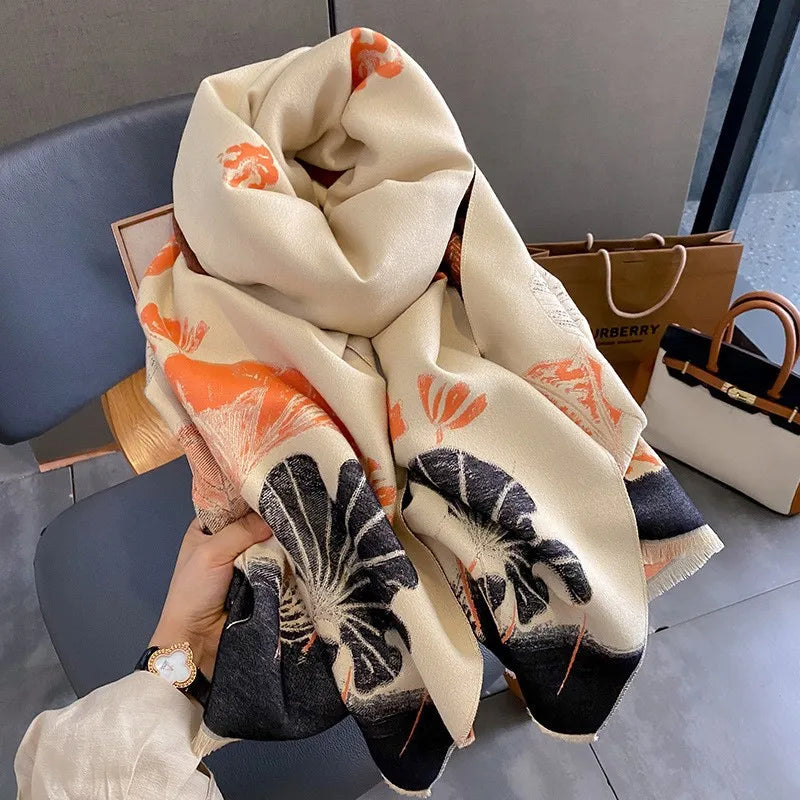 Unisex Basic Color Block Flower Acrylic Scarf