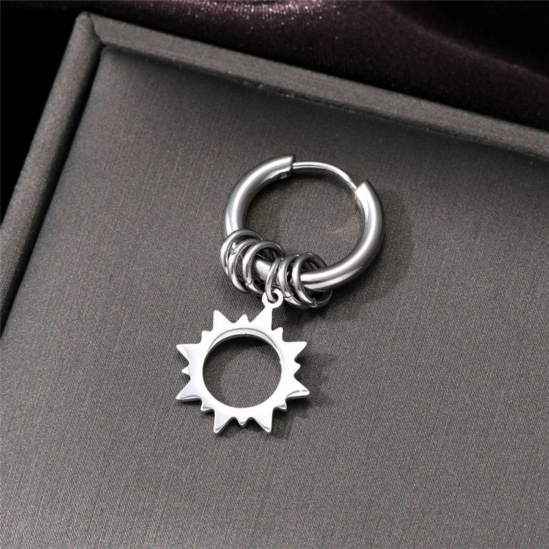 punk leaves cat butterfly stainless steel plating hollow out drop earrings