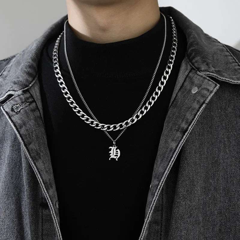 simple style letter titanium steel gold plated layered necklaces in bulk