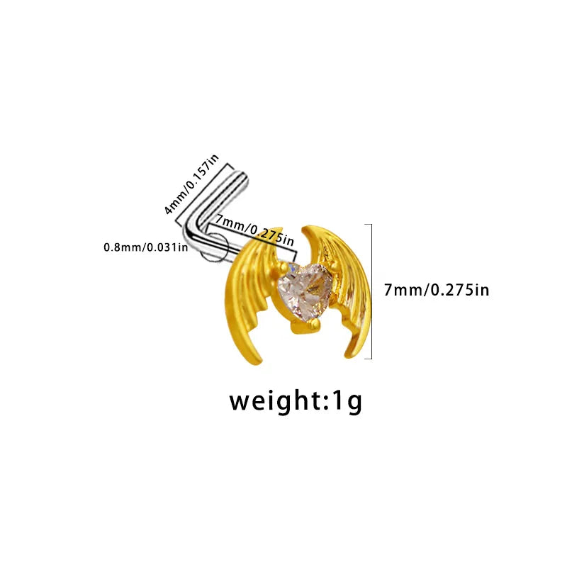 1 Piece Nose Rings & Studs Simple Style Classic Style Animal Heart Shape Snake 316L Stainless Steel  Copper Plating Inlay Acrylic Glass Zircon Gold Plated Nose Rings & Studs