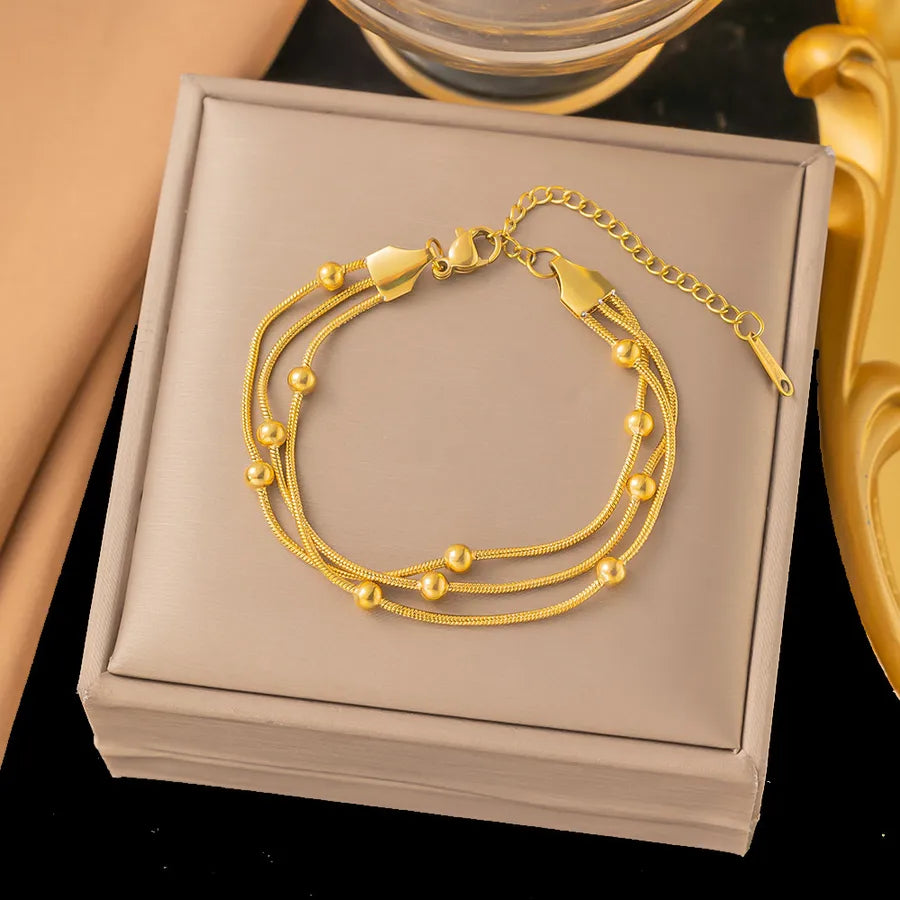 Wholesale Jewelry Elegant Sweet Geometric Heart Shape 304 Stainless Steel Round Plating ball chain cable chain Bracelets Necklace