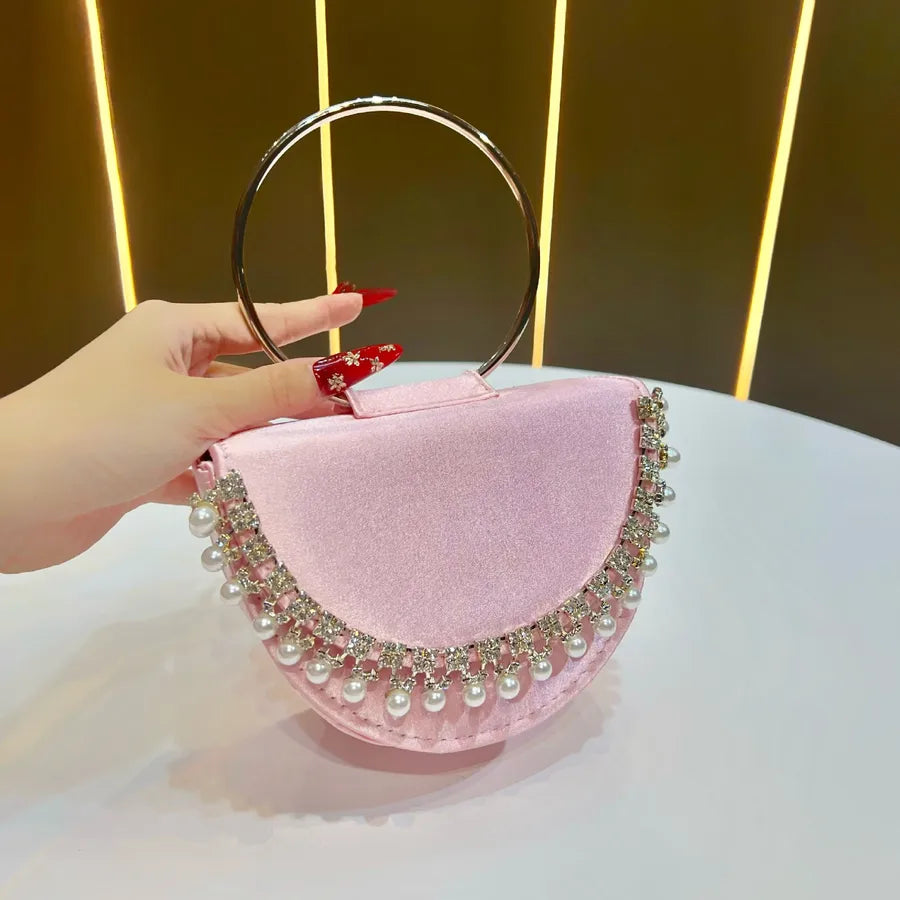 New Women's Round Ring Clutch Bag Rhinestone Evening Handbag Small Red Book Handbag Water Diamond Bags Fashion Elements