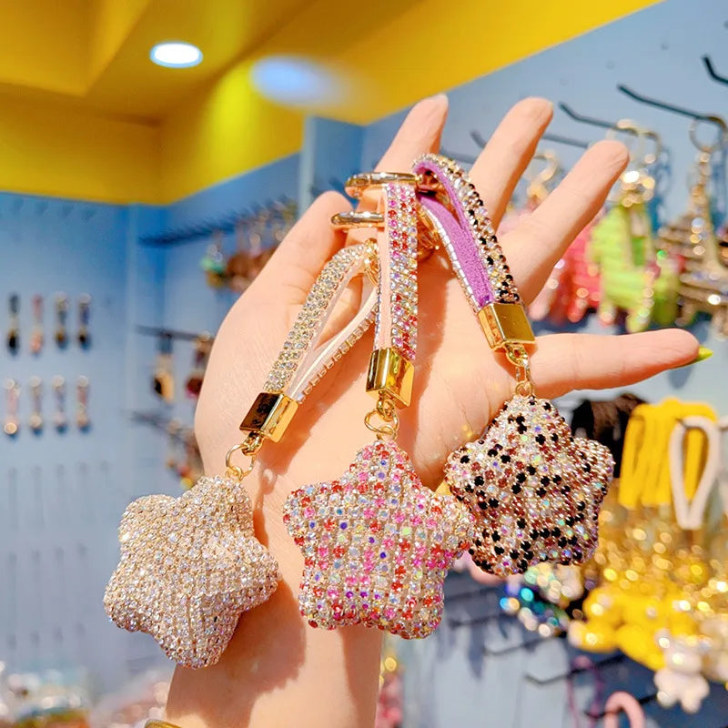 New Cartoon Full Drill Star Keychain Cute Men Women Tassel Bag Keychain Circle Pendant Decoration Christmas Valentine's Day New Year