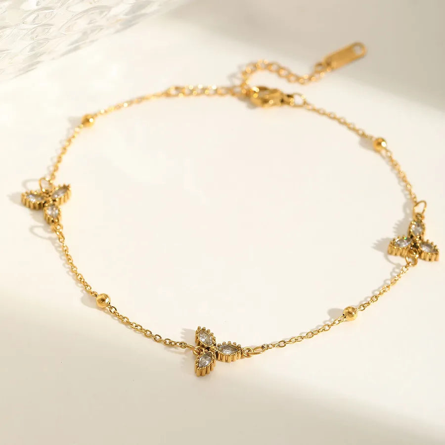 Cute Lady Romantic Geometric Solid Color 304 Stainless Steel 18K Gold Plated Zircon cable chain Bracelets In Bulk