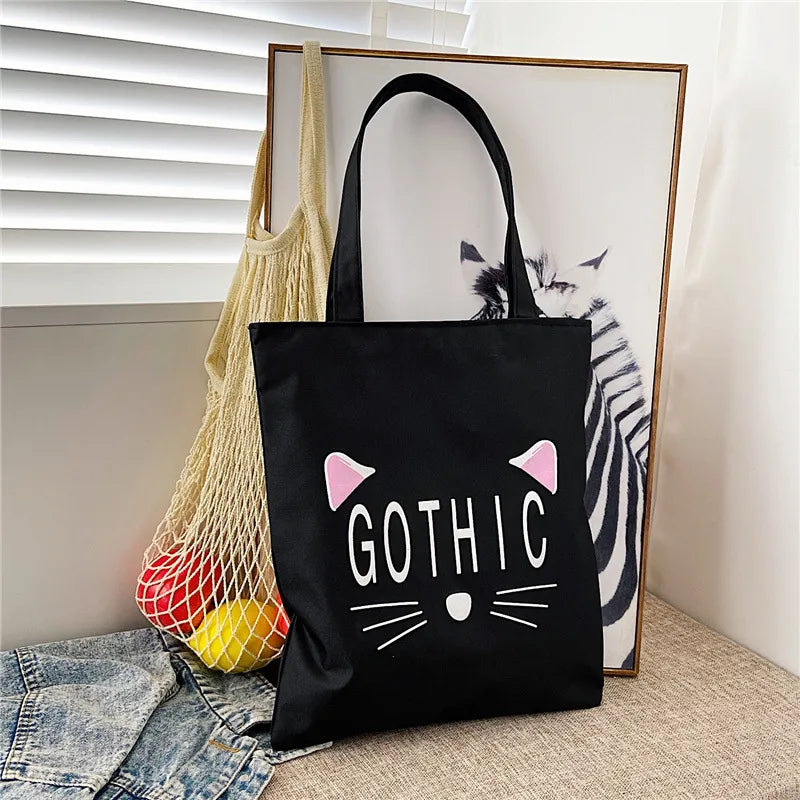 Women's Cute Basic Animal Letter Fruit Canvas Shopping bags