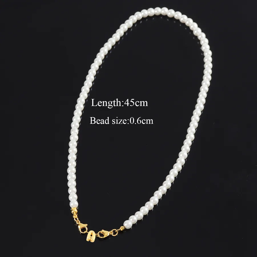 304 Stainless Steel Artificial Pearl Beaded Chain Letter Pendant Necklace