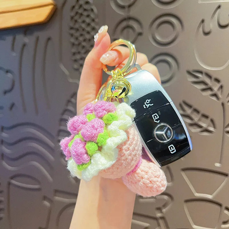 Original Plush Handheld Red Rose Sunflower Keychain Bag Pendant Valentine's Day Gift For Girls Cute And Soft Fabric Key Holder