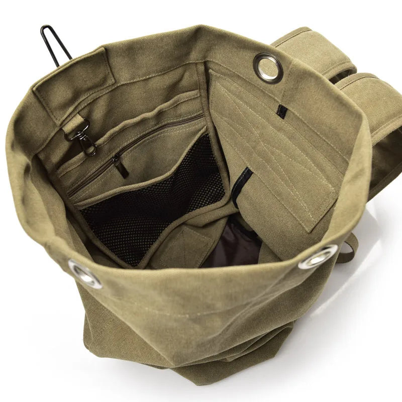 Unisex Solid Color Canvas Zipper Functional Backpack Hiking Backpack