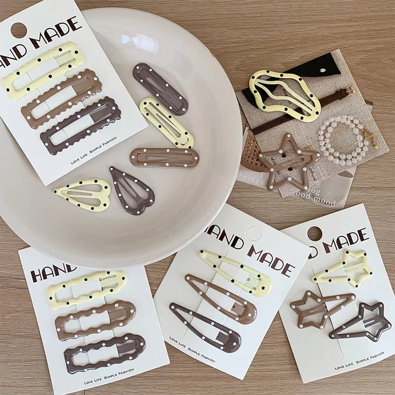 Polka Dot BB Clip Metal Star Hair Accessories Women Basic Versatile Mermaid Color Series Coffee Brown Drip Oil Color Hair Clips