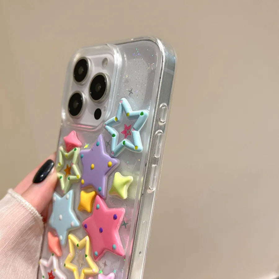 Colorful Star Cute Phone Case For Apple 16Promax iPhone 17 New Model Transparent Black Handmade Customizable Mobile Shell