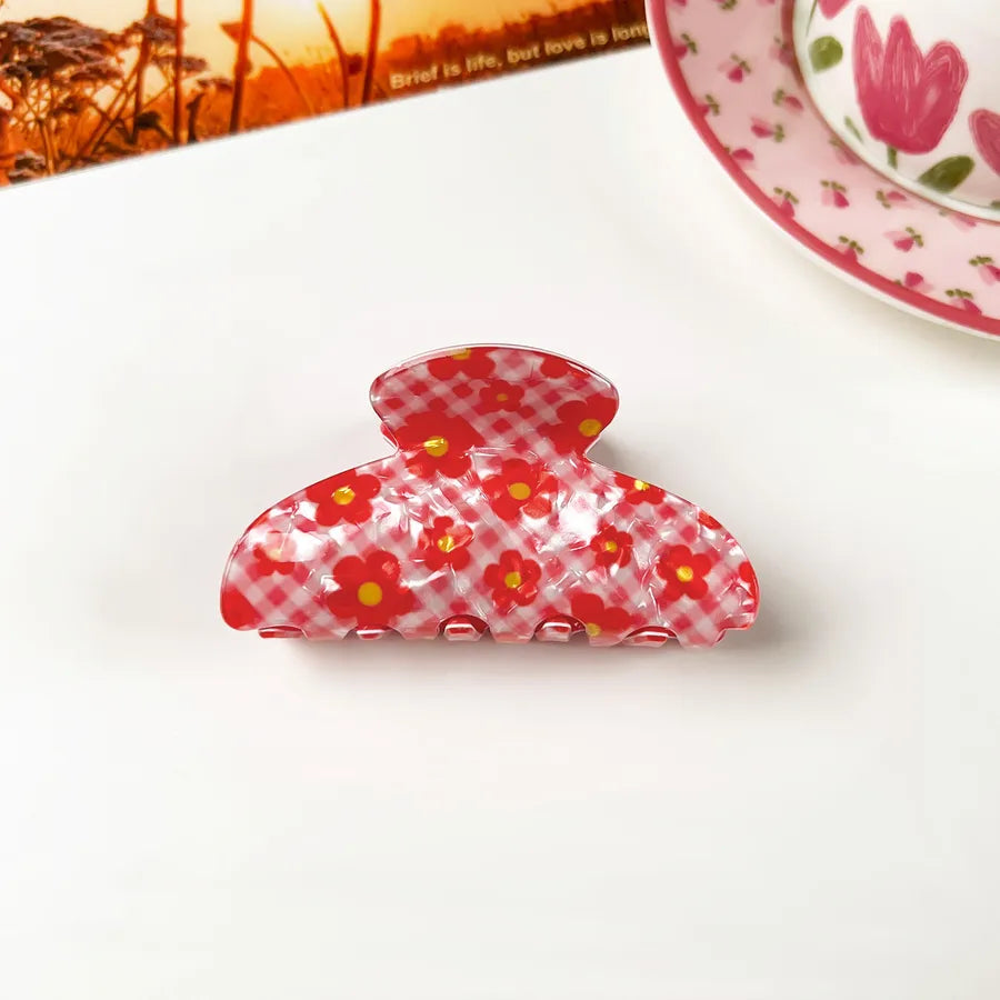 Retro PVC Floral Print Hair Claw New Elegance High-End Feeling Bun Shark Clip Small Flower Hair Clip Hair Accessories