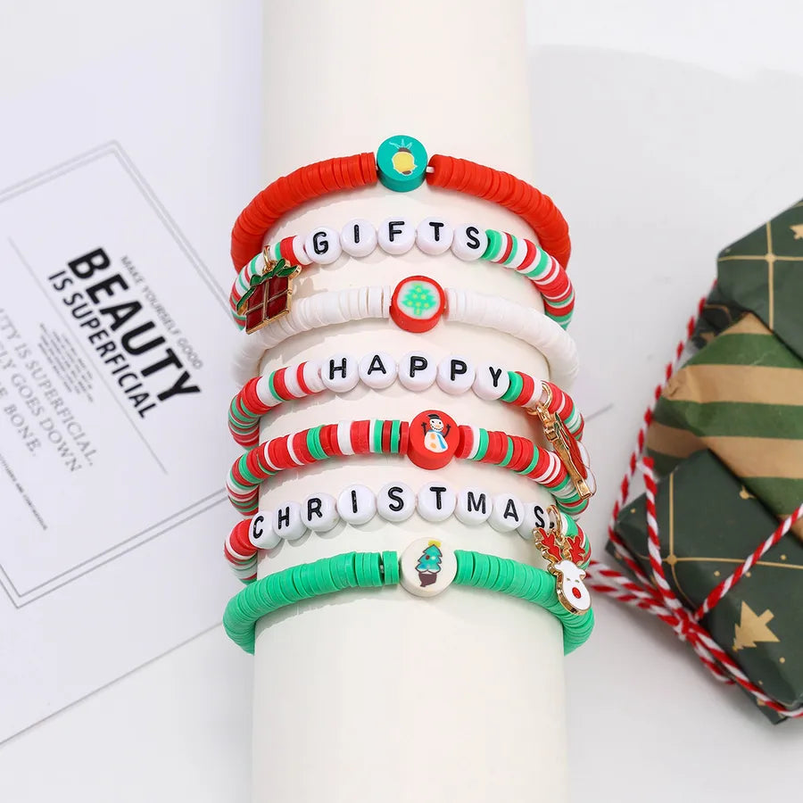 Sweet Christmas Tree Letter Snowman soft clay Beaded Bracelets Christmas Wholesale