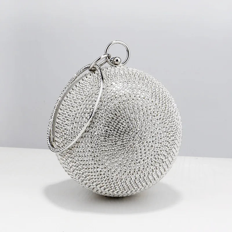 black gold silver pu leather polyester ball rhinestone cylindrical evening bags