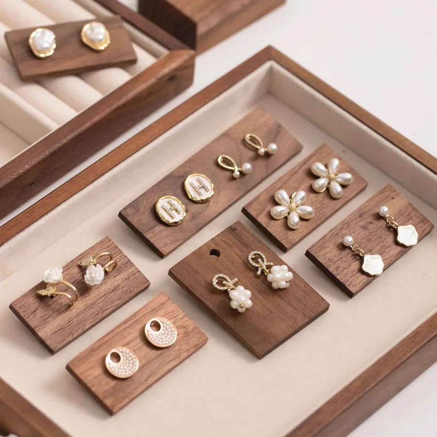 Walnut Wood Jewelry Earring Storage Tray Hook Stand Card Jewelry Accessories Display Photography Props Integrated Style Vintage