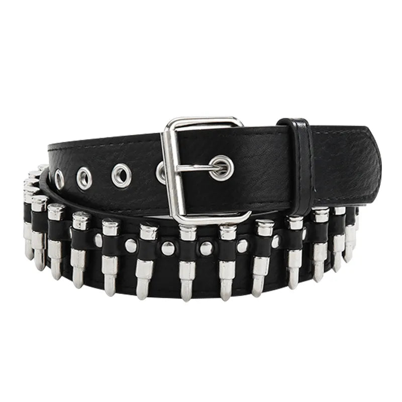 punk streetwear color block pu leather alloy patchwork women's leather belts