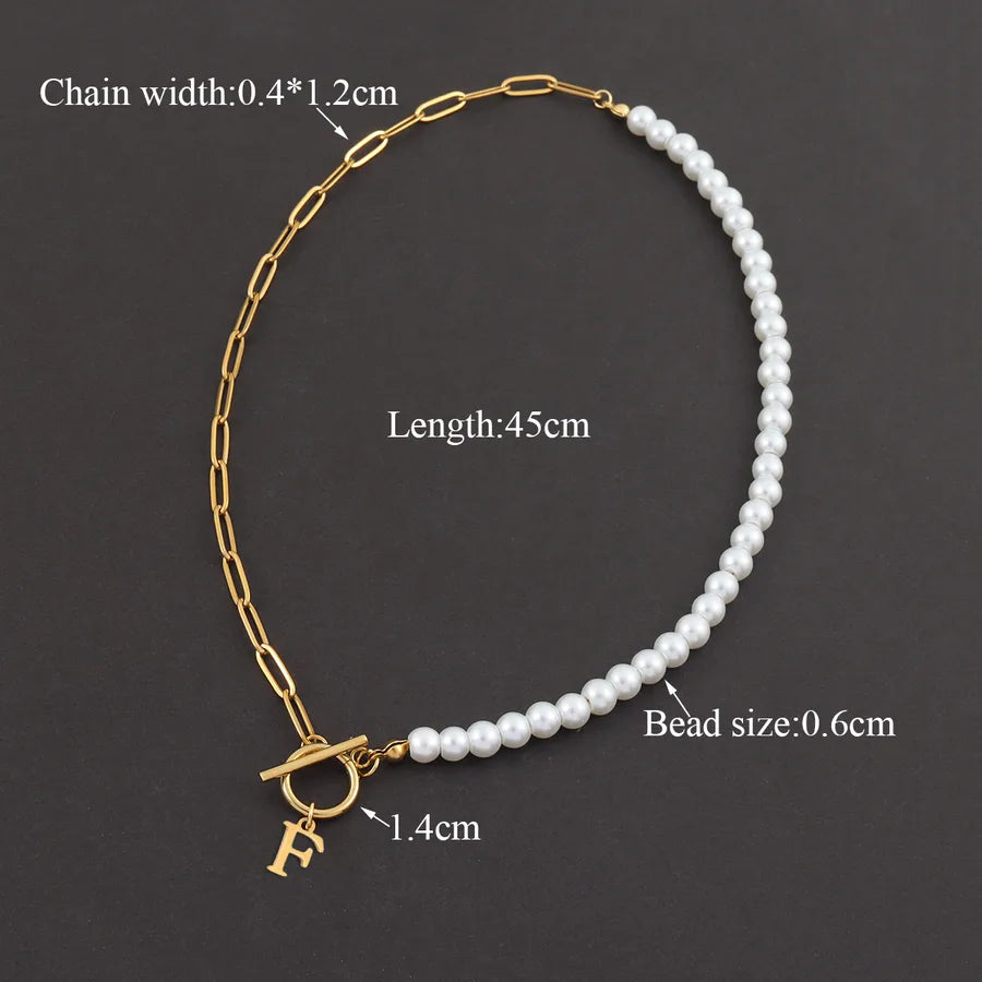 Casual Elegant Letter 201 Stainless Steel 304 Stainless Steel Artificial Pearl Beaded Chain Paperclip Chain Beaded Necklaces Wholesale