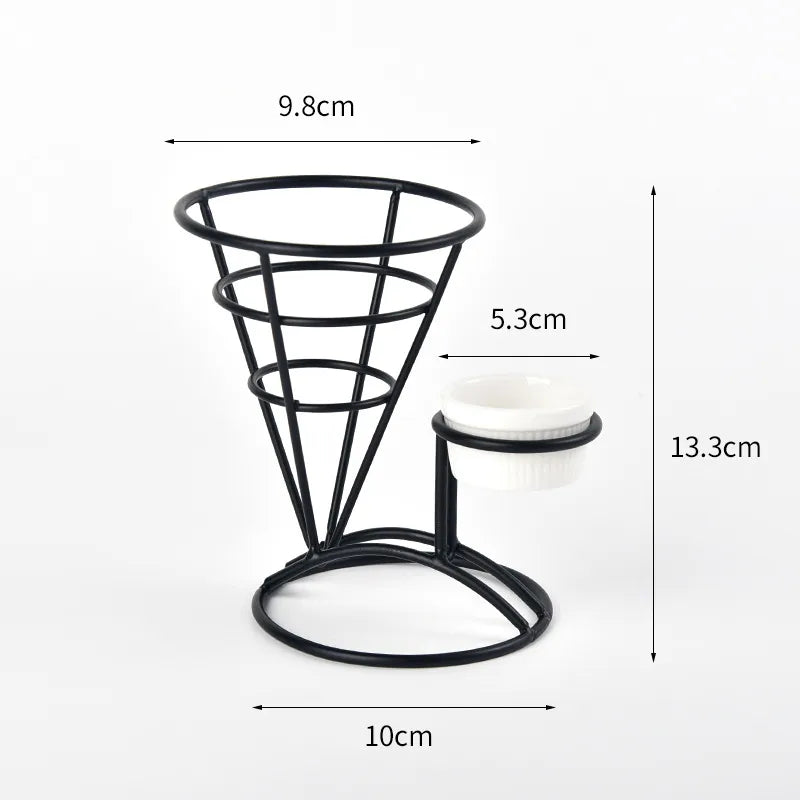 New creative tableware black four-piece four-head snack rack red four-head French fries rack stainless steel French fries rack