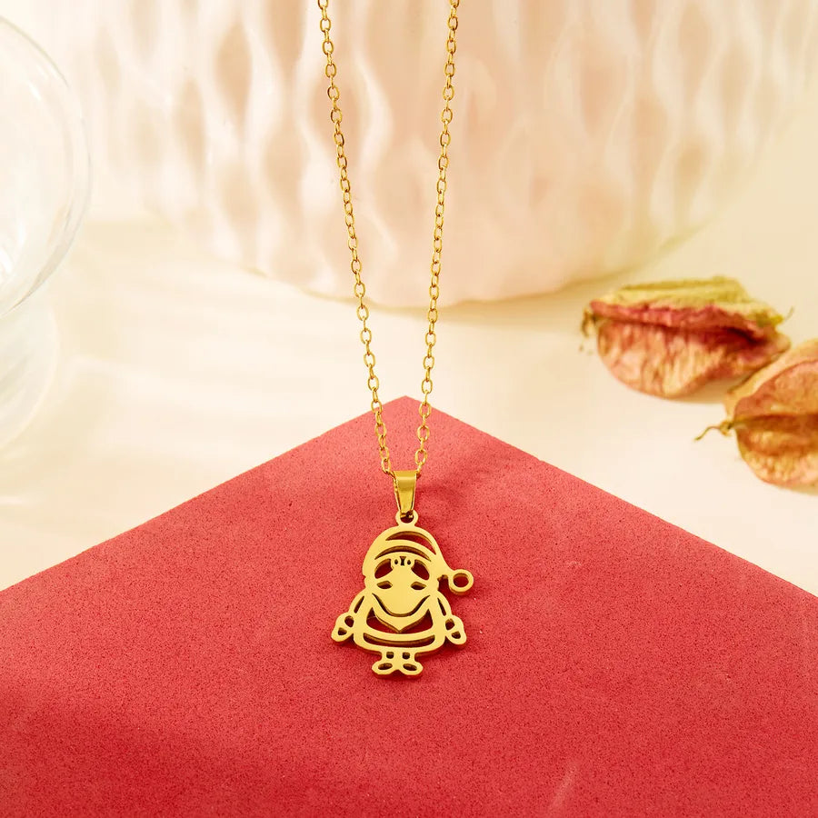 Christmas Deer Santa Claus Stainless Steel Necklace Women's Versatile Cartoon Character Design Paved Snowflake Pattern Jewelry Accessory