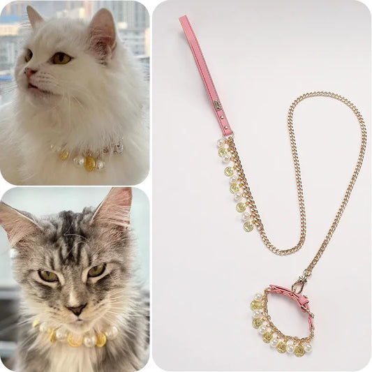 1 Piece All Seasons Elegant Cute Pu Leather Pearl Leash Pet Collar